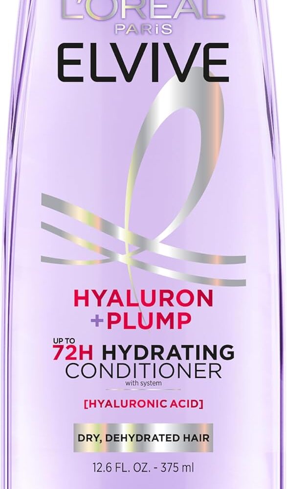 L'Oreal Paris Elvive Hyaluron Plump Hydrating Conditioner for Dehydrated, Dry Hair Infused with Hyaluronic Acid Care Complex, Paraben-Free, 12.6 Fl Oz
