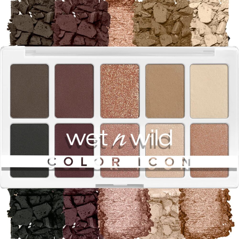 wet n wild Color Icon 10-Pan Eyeshadow Makeup Palette, Brown Nude Awakening, Long Lasting, Shimmer, Metallic, Glittery, Matte, Rich Smooth Pigment, Cruelty Free