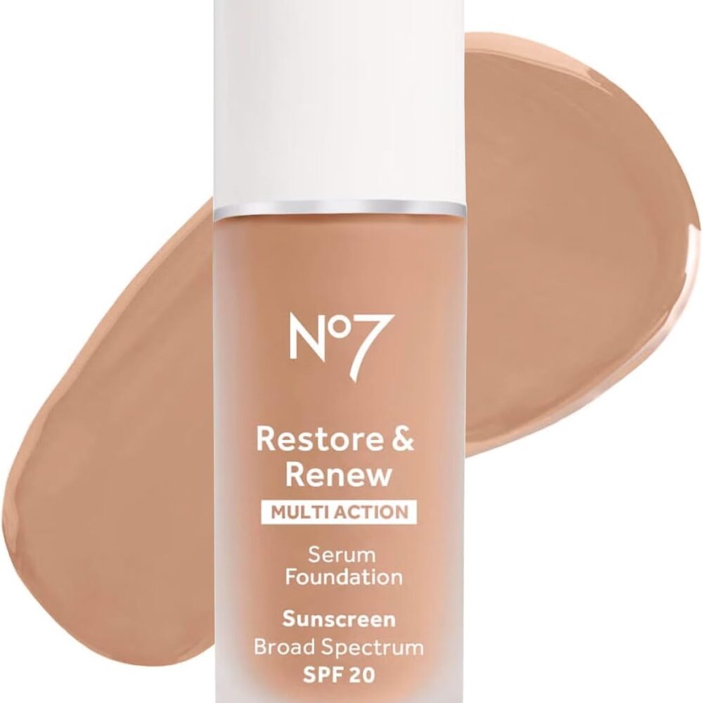 No7 Restore & Renew Sculpting Serum Foundation, Warm Beige, 30ml | Liquid Foundation Makeup, Vitamin C, Vitamin E & Collagen, Medium Coverage, Beauty Skin Serum Formula